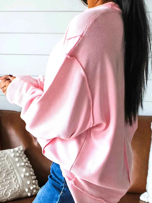 Sarah Express Women's Valentine's Day Letter Bow Embroidered Top - Romantic Long Sleeve Blouse