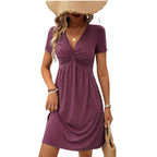 Sarah Express Women's V-Neck Twist Detail Short Sleeve Mid-Length Dress