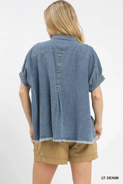 Sarah Express Women's Washed Denim Oversized Top