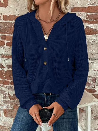 Sarah Express Women's Waffle Knit Button Detail Hoodie