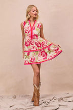 Trendsi BiBi Floral Woven Contrast Edge Tiered Ruffle Mini Dress