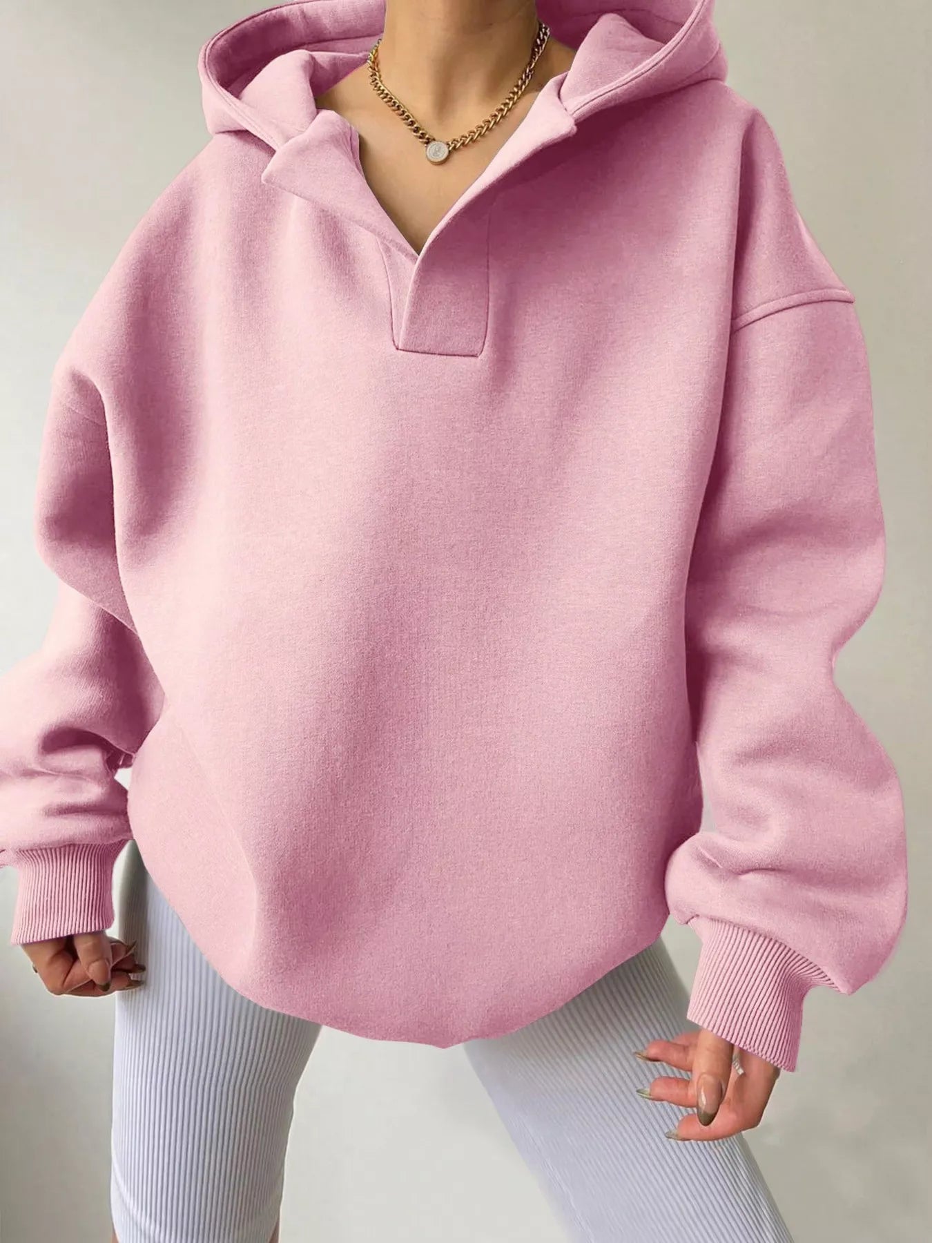 Sarah Express Women's Dropped Shoulder Long Sleeve Sweatshirt Pink