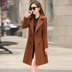 Sarah Express Women's Vintage Windbreaker Knee Length Tweed Coat Double Breasted Long Sleeve
