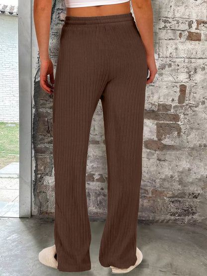 Sarah Express Women's Ribbed Knit Joggers with Pockets - Drawstring Waist Lounge Pants