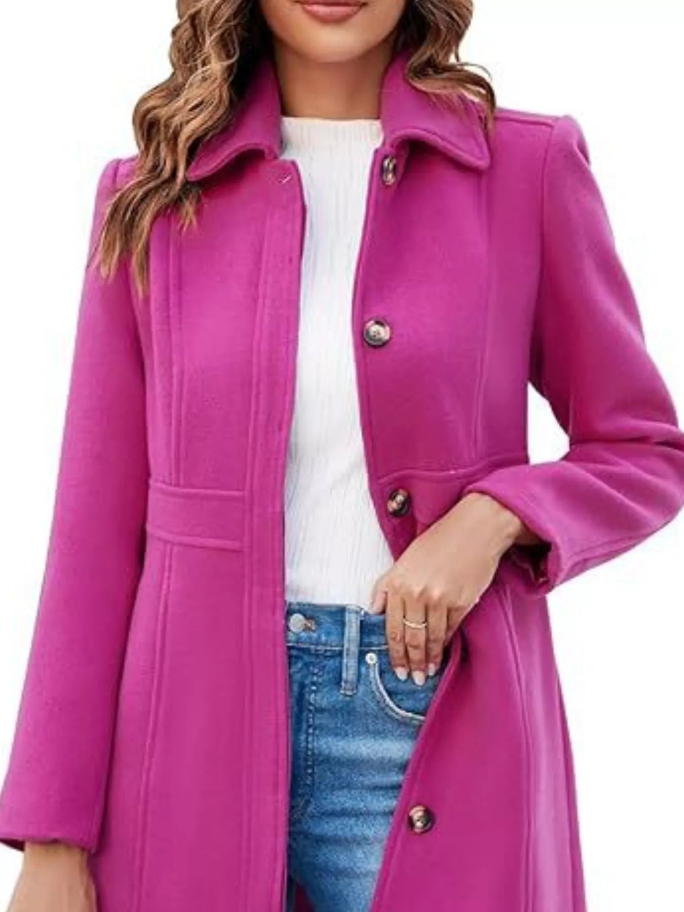 Sarah Express Women's Button-Down Wool Blend Coat