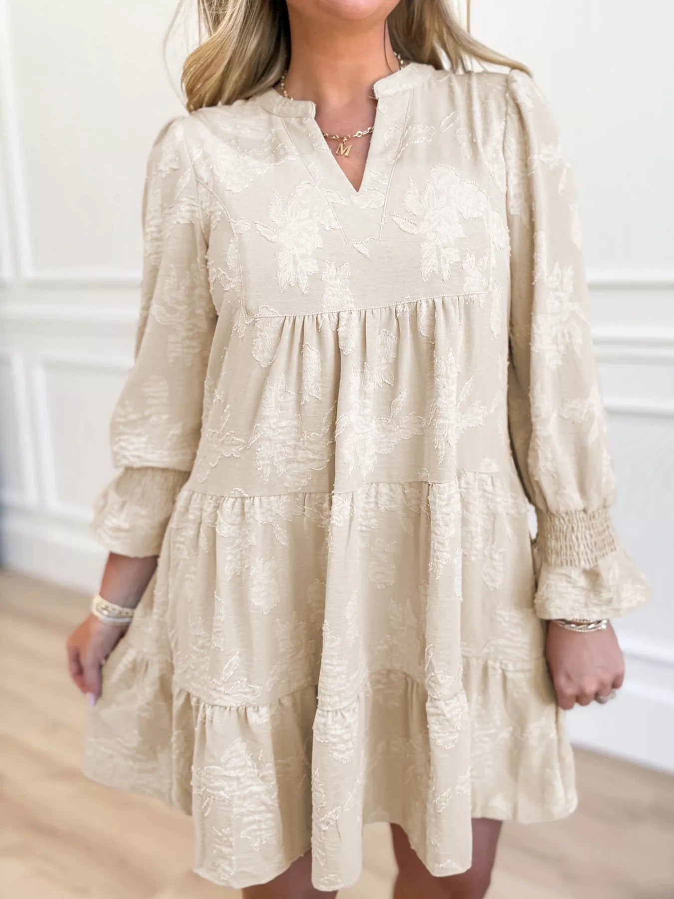 Sarah Express Notched Neck Tiered Mini Dress