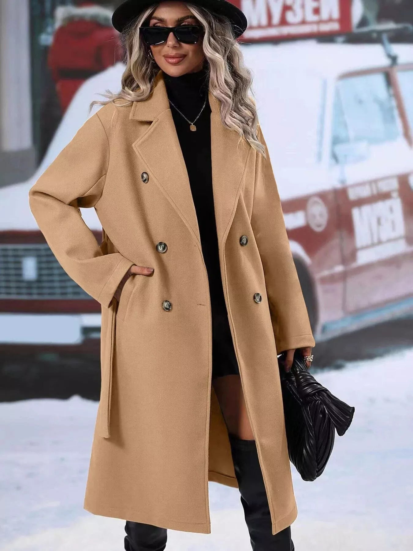Sarah Express Women's Double-Breasted Lapel Collar Overcoat