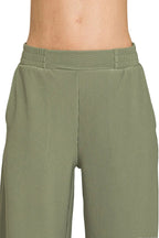 Sarah Express Women’s Ribbed High Neck Half Zip Lounge Set with Palazzo Pants