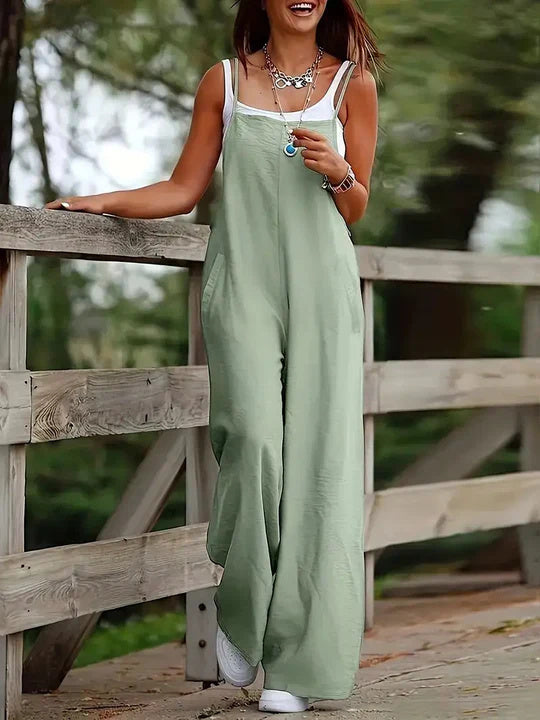Sarah Express Suspender Wide-Leg Jumpsuit Women's Sleeveless Overall Style