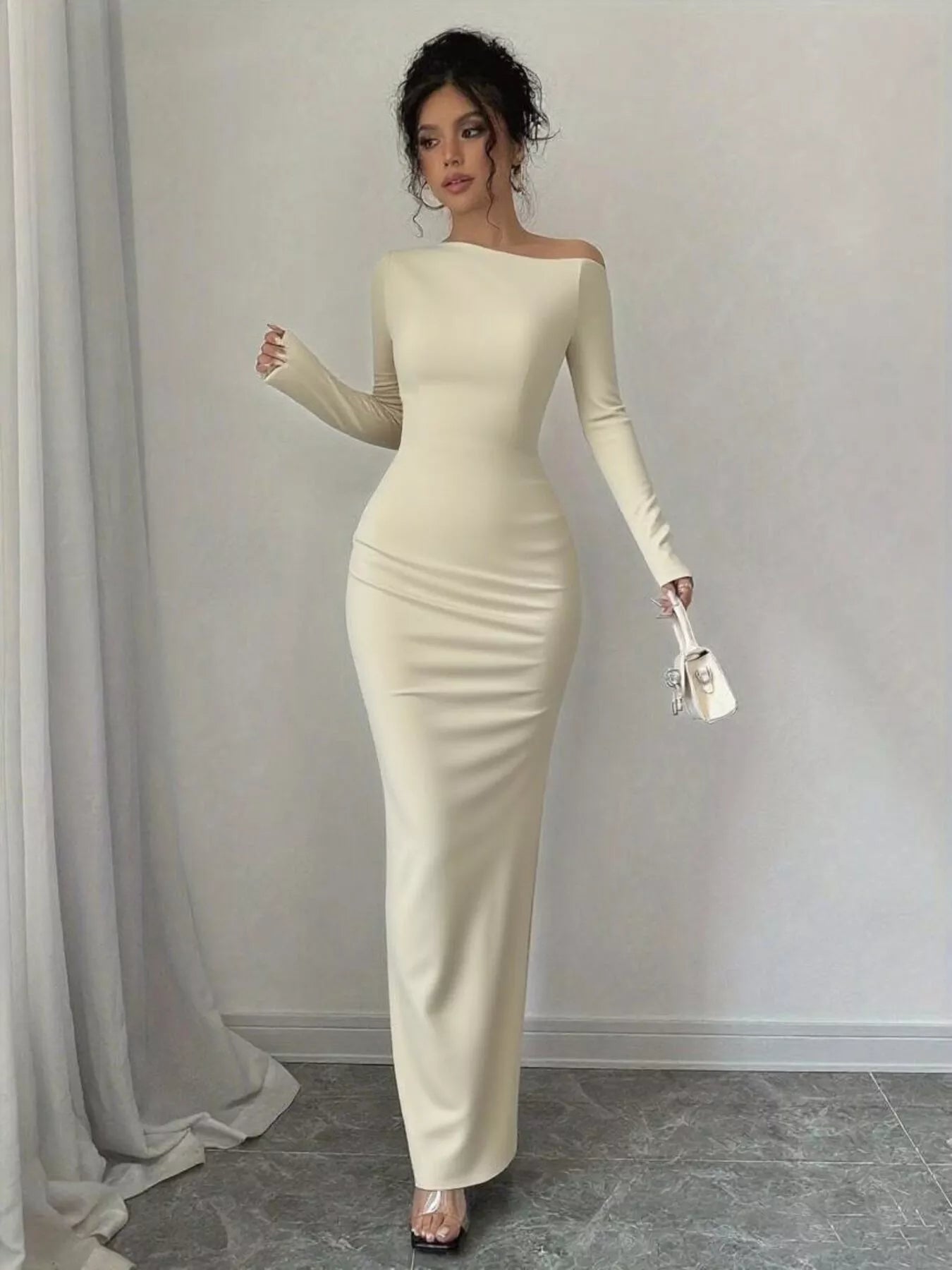 Sarah Express Women's Floral Print One Shoulder Maxi Dress Khaki