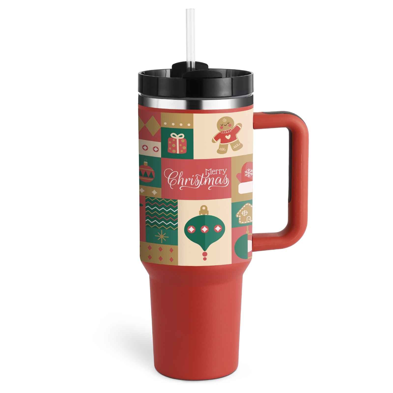 Sarah Express 40 oz Insulated Tumbler with Handle and Straw - Stainless Steel Vacuum Coffee Cup with Lid Christmas Red 1200ML 1PC