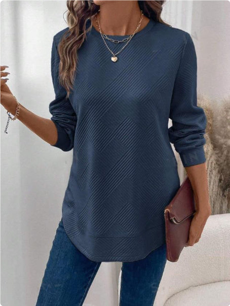 Sarah Express Women's Crew Neck Long Sleeve Casual Shirt Embossed Texture