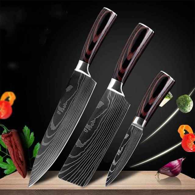 Sarah Express Professional Damascus Chef Knife Set - 7CR17 Stainless Steel Kitchen Knives 8chef+7clever+3.5pairing