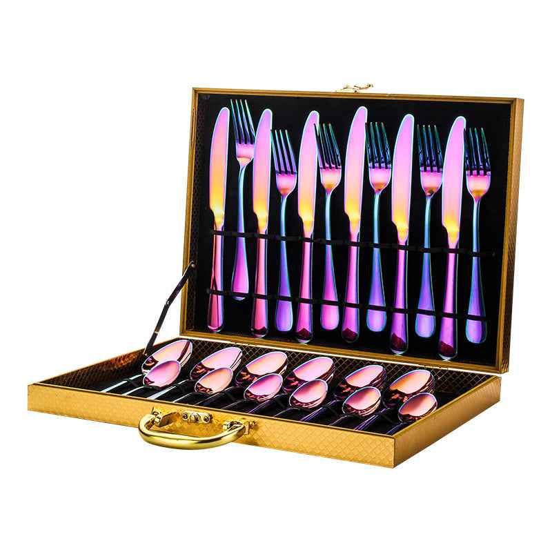 Sarah Express Premium 24-Piece Stainless Steel Flatware Set - Elegant Cutlery Collection Colorful