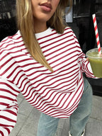 Sarah Express Women's Striped Round Neck Oversized Casual Sweatshirt