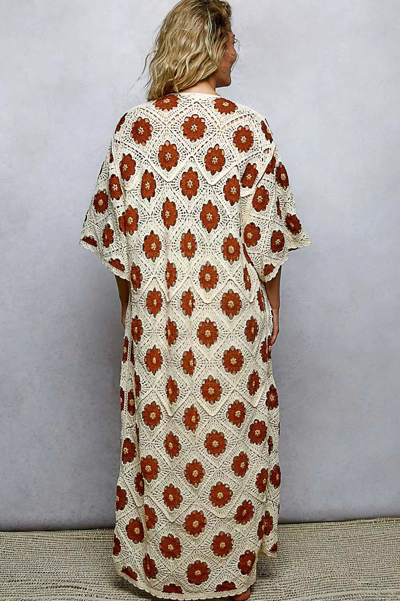 Sarah Express Women's Open Front Floral Crochet Longline Cardigan