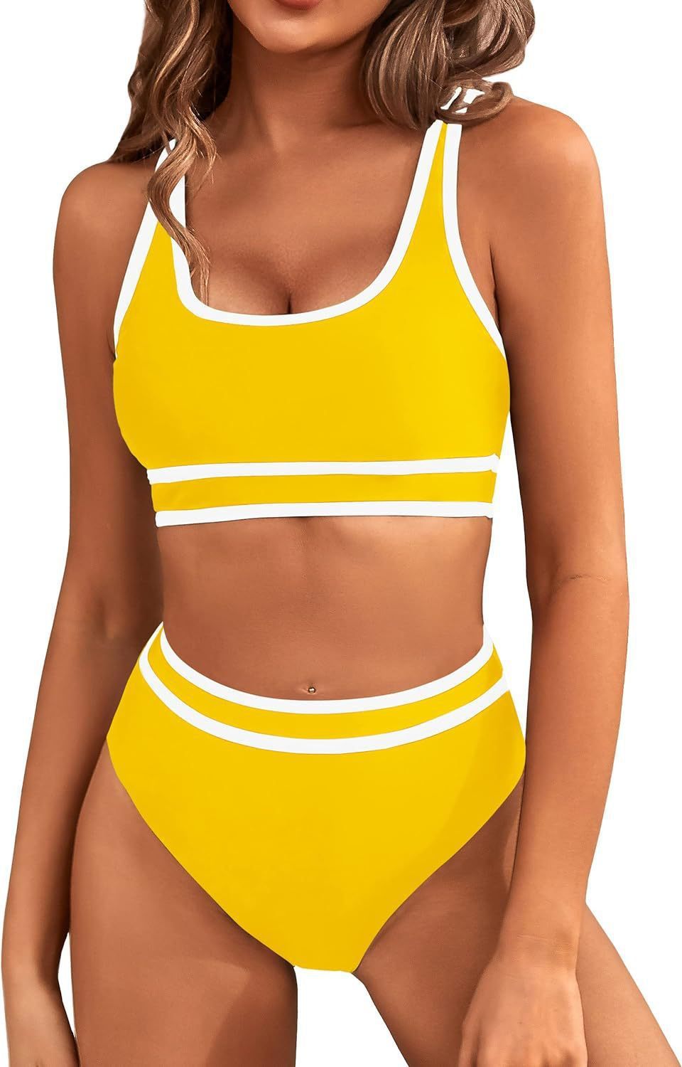 Sarah Express Women's Two-Piece Bikini Set - Tight-Fit Solid Color Swimsuit for Beach Swimming