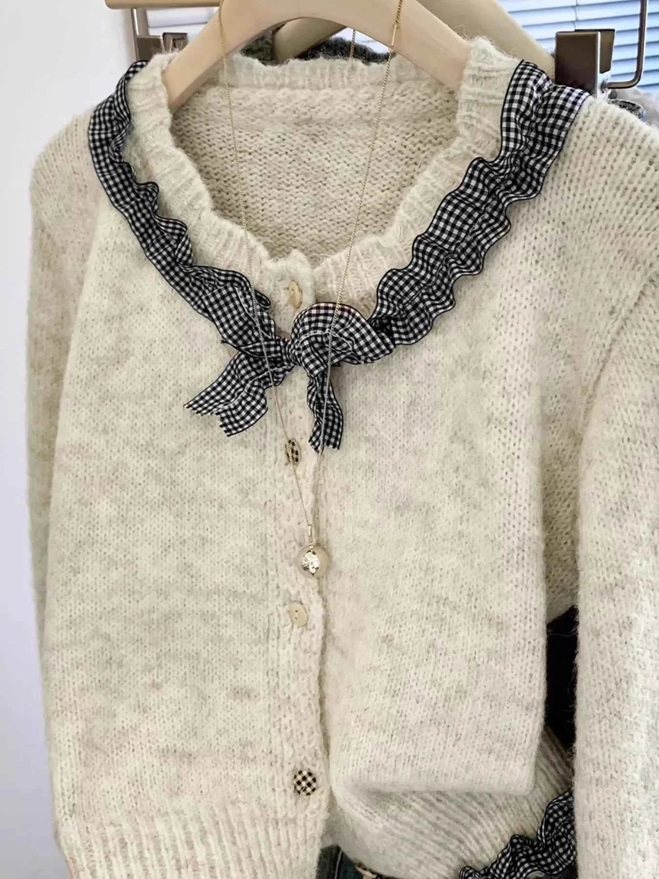 Sarah Express Women's Ruffle Trim Button Up Cardigan - Cozy Knit Sweater