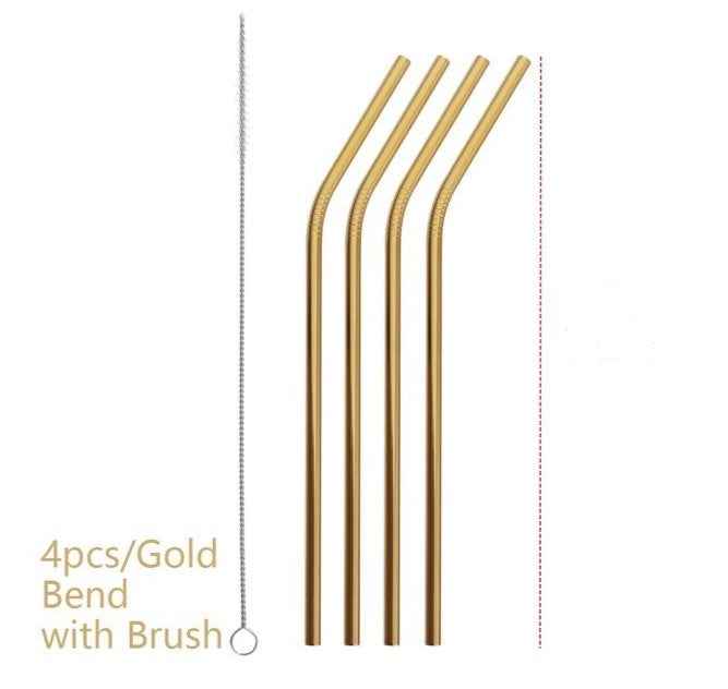 Sarah Express Colorful Reusable Stainless Steel Straws Set - Food Grade Stainless Steel Drinking Straws with Cleaning Brush Gold BEND