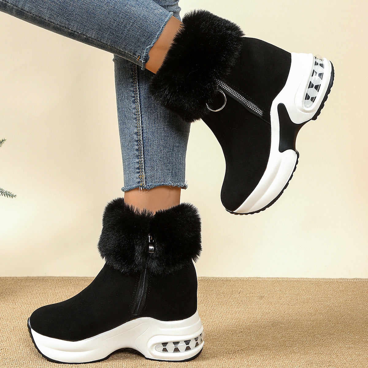 Sarah Express Women's Platform Fleece-Lined Ankle Boots | Height-Enhancing Winter Snow Boots
