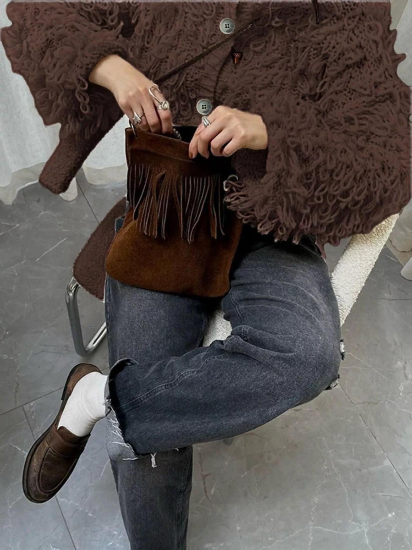 Sarah Express Women's Fringe Button Up Cardigan