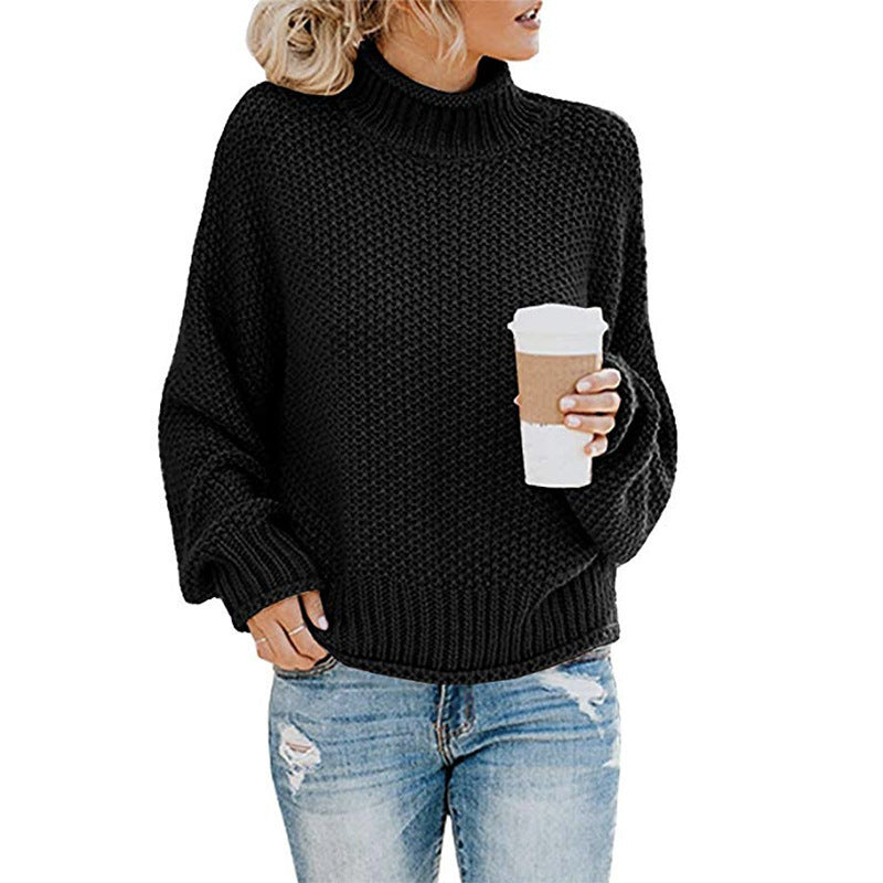 Sarah Express Solid Turtleneck Pullover Sweater Winter Fashion Casual Knitted Long-Sleeved Top Women's Clothing Black