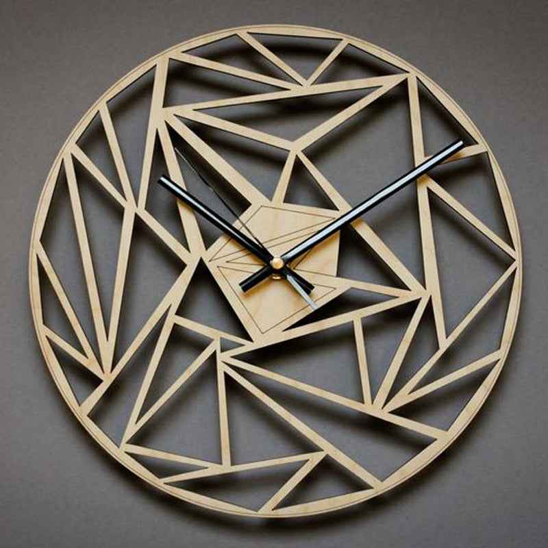 Sarah Express Modern Geometric Wall Clock 12 Inch Silent Quartz Wooden Bamboo Abstract Pattern