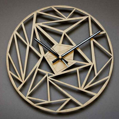 Sarah Express Modern Geometric Wall Clock 12 Inch Silent Quartz Wooden Bamboo Abstract Pattern Brown