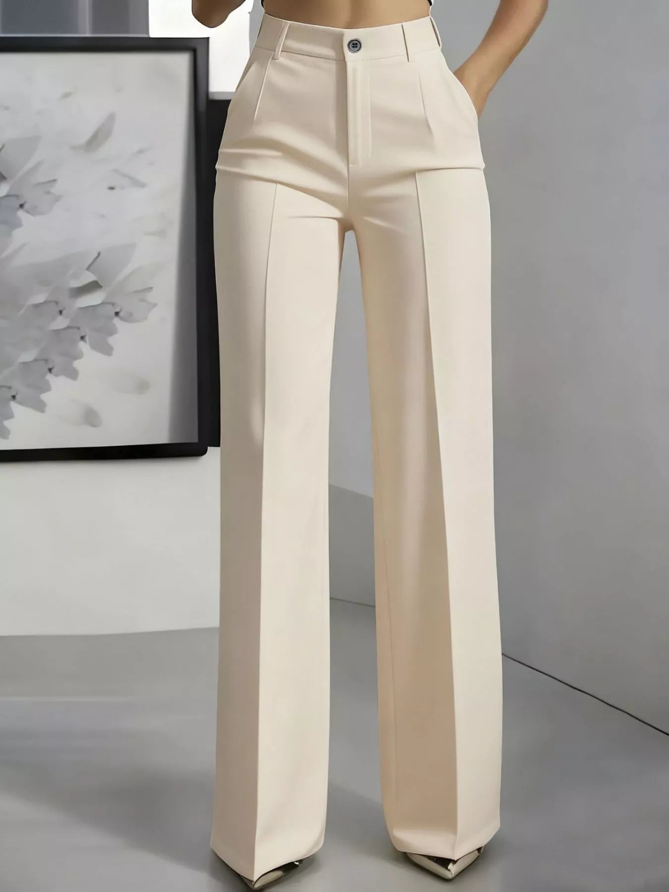 Sarah Express Women's High-Waisted Wide Leg Pants Beige