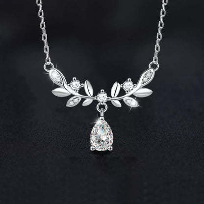 Sarah Express Women's 925 Sterling Silver Moissanite Leaf Necklace Silver One Size