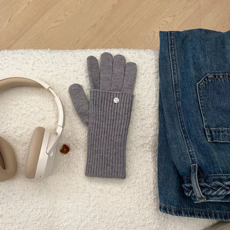 Sarah Express Women's Ribbed Knit Touchscreen Gloves Gray One Size