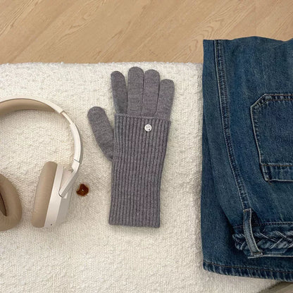 Sarah Express Women's Ribbed Knit Touchscreen Gloves Gray One Size