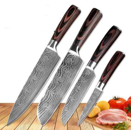 Sarah Express Professional Damascus Chef Knife Set - 7CR17 Stainless Steel Kitchen Knives 4PCS