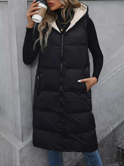 Sarah Express Women's Longline Padded Hooded Vest Coat