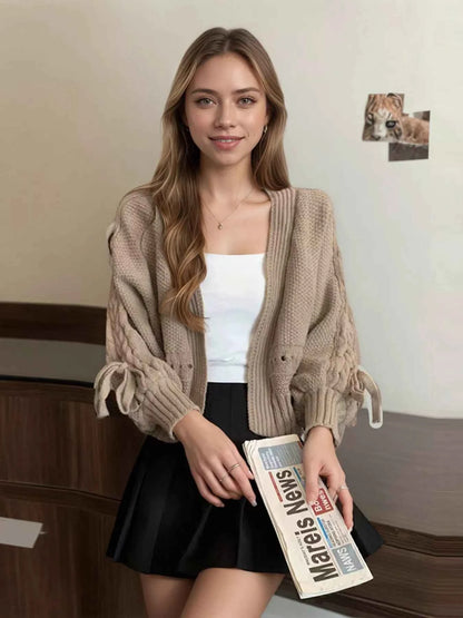 Sarah Express Women's Chunky Knit Tie Cardigan - Long Sleeve Open Front Sweater