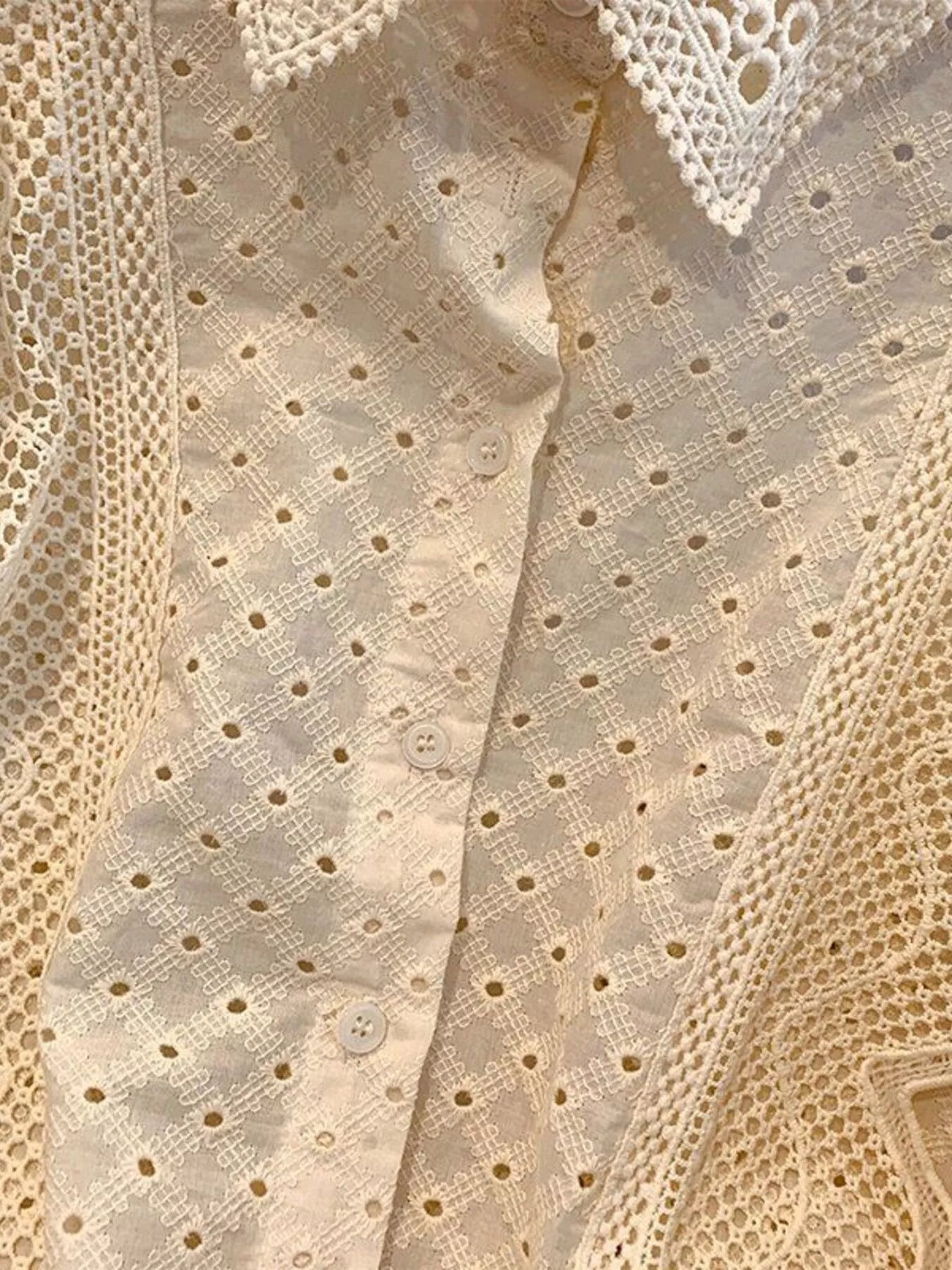 Sarah Express Women's Eyelet Button-Up Shirt with Scalloped Hem