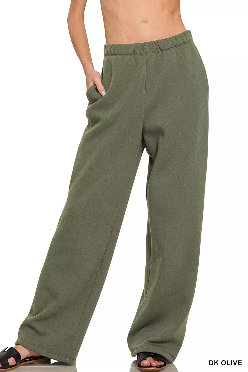Sarah Express Women's Fleece Sweatpants with Pockets - Soft Drawstring Joggers DK OLIVE