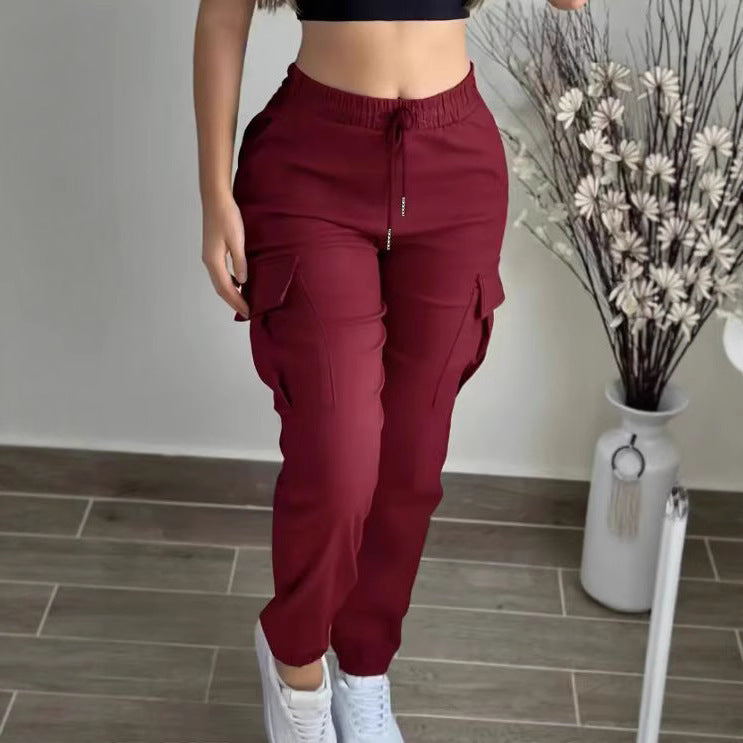 Sarah Express Women's Cargo Pants Drawstring Elastic Waist Trousers Leisure Style