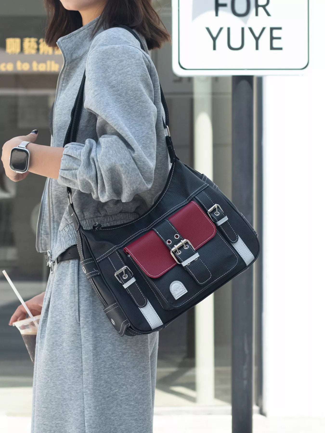 Sarah Express Women's Buckle Decor Flap Crossbody Bag