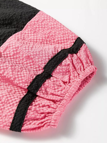 Sarah Express Women's Color Block Patchwork Detail Textured Long Sleeve Blouse