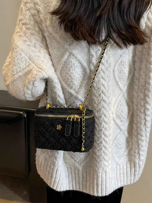 Sarah Express Women's Tweed Crossbody Bag with Chain Strap