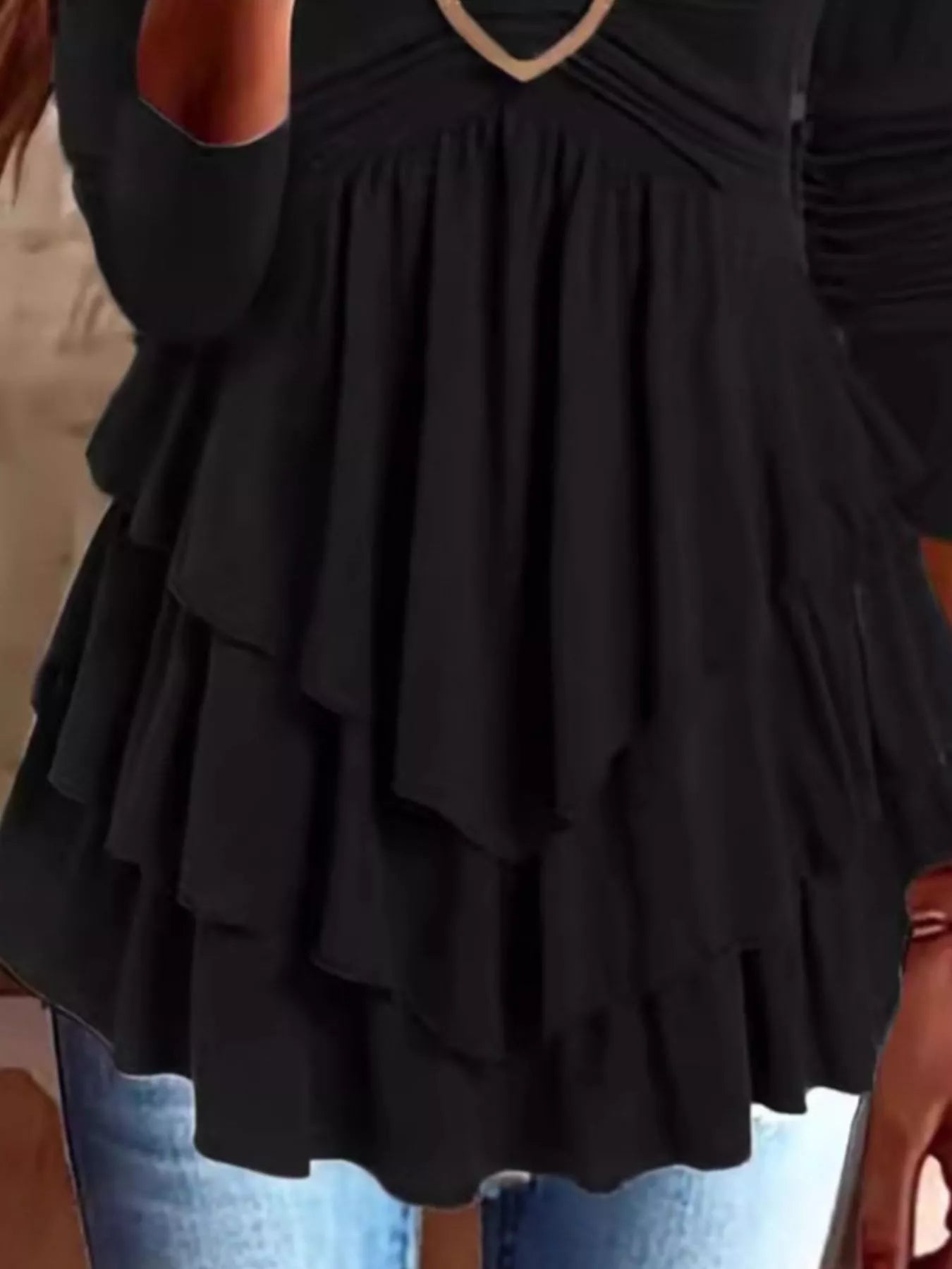 Sarah Express Plus Size Heart Buckle Ruffle Layered Blouse - Women's Elegant Statement Top