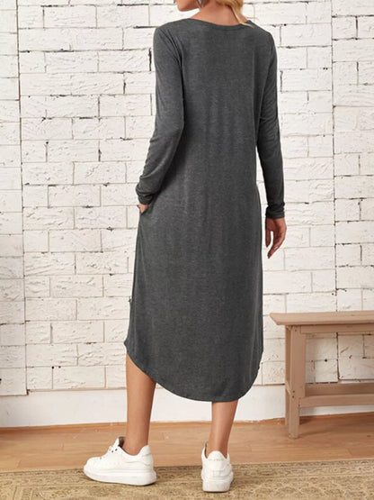 Sarah Express Women's Casual Long Sleeve Pocket Midi Dress