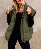 Sarah Express Cotton Padded Puffer Vest Stand Collar Zipper Pockets Sleeveless