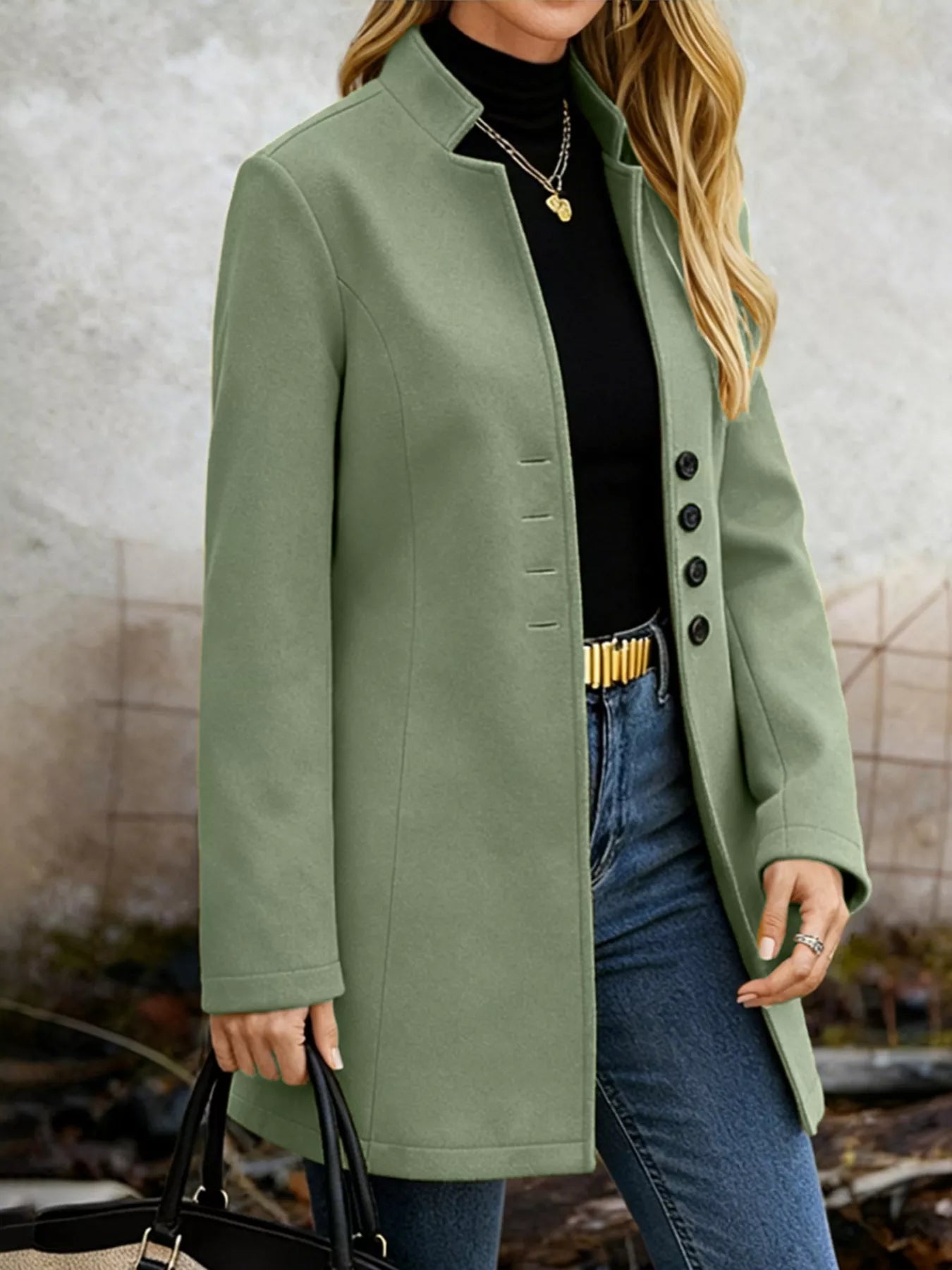 Sarah Express Women's Longline Button-Down Shirt Jacket with Pockets