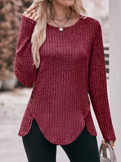 Sarah Express Women's Ribbed Knit Long Sleeve T-Shirt