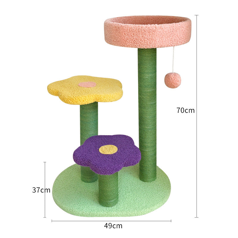 Sarah Express Cat Climbing Tower with Sisal Scratch Post - Stable Multi-Level Cat Tree Round Summer mat