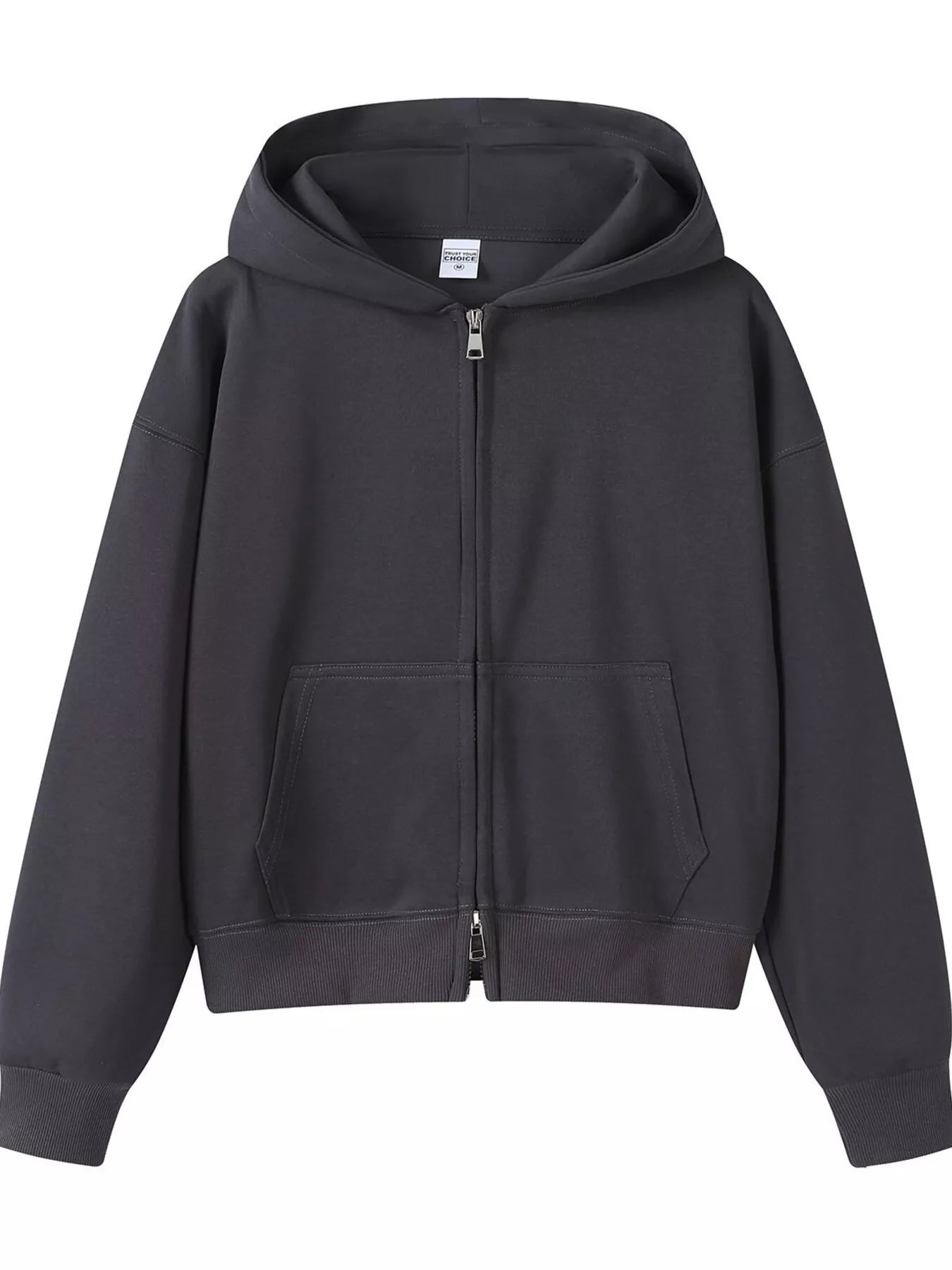 Sarah Express Women's Casual Zip-Up Long Sleeve Hoodie Plus Size Dark Gray