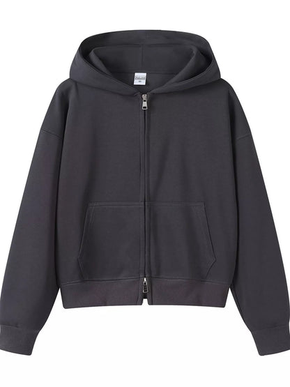Sarah Express Women's Casual Zip-Up Long Sleeve Hoodie Plus Size Dark Gray