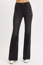 Sarah Express Women’s Plus Size High Rise Raw Hem Flare Jeans

